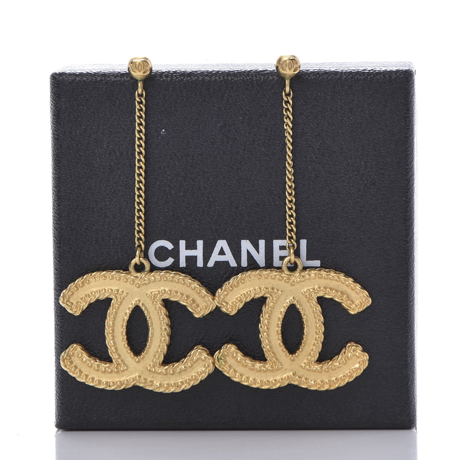 Chanel CC Drop Earrings Matte Gold 9 of 10