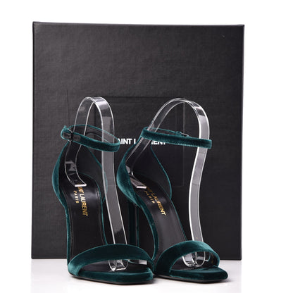 Saint Laurent Velvet Amber 105 Ankle Strap Sandals 35 Malachite 8 of 8