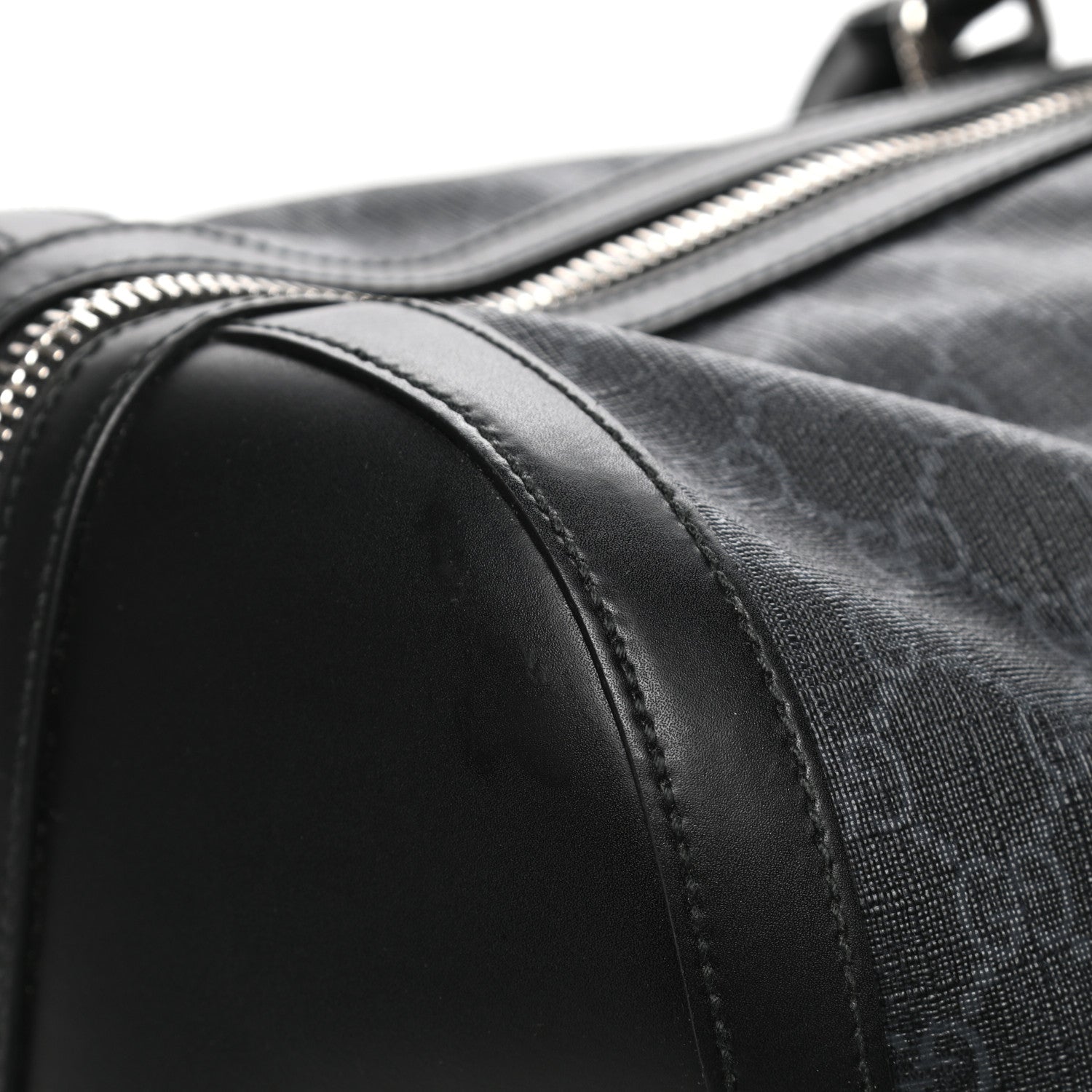 Gucci Soft GG Supreme Monogram Appia Calfskin Web Large Carry On Duffle Bag Black Grey 6 of 6