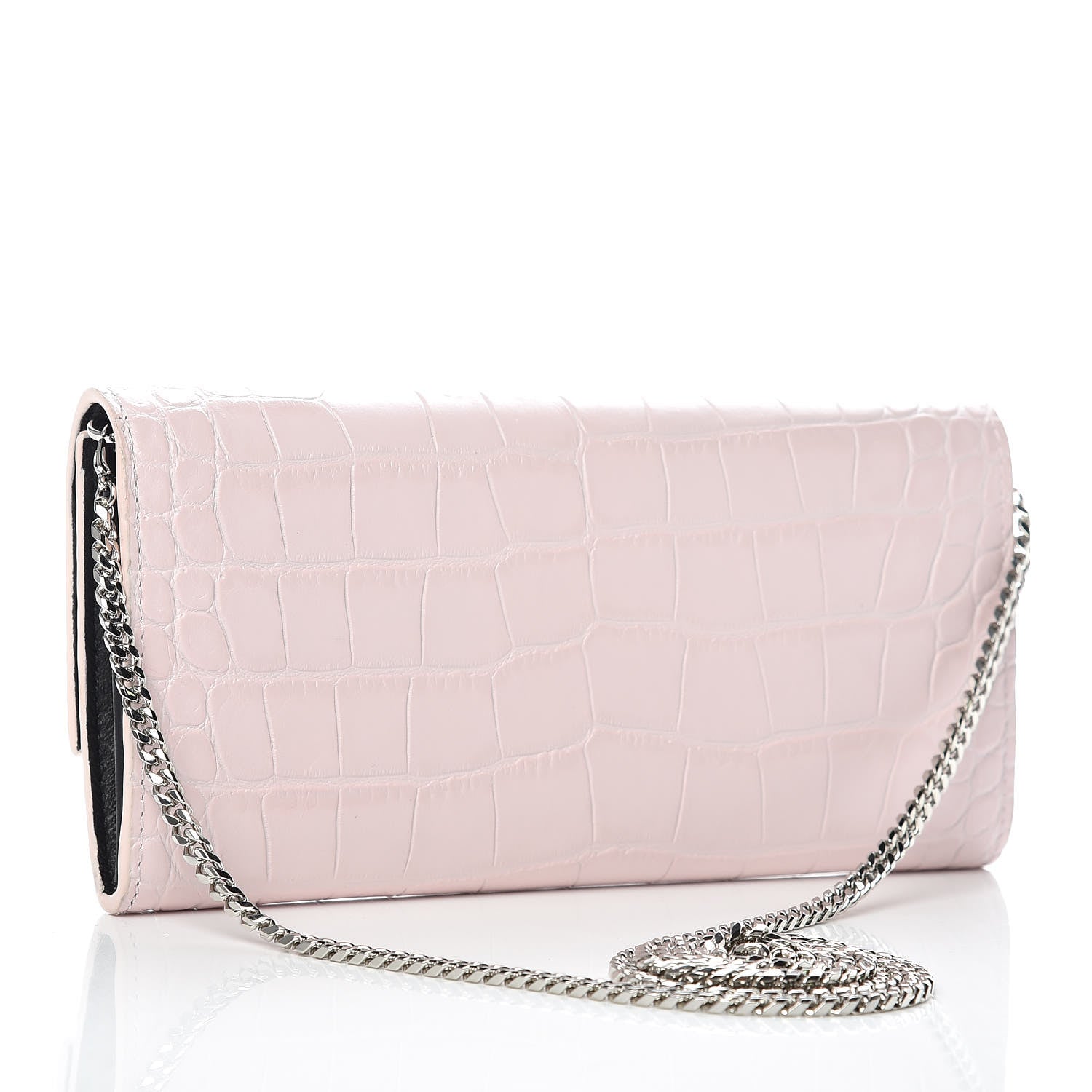 Alexander McQueen Calfskin Crocodile Embossed Skull Wallet on Chain Baby Pink 3 of 9