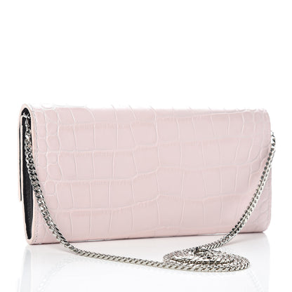 Alexander McQueen Calfskin Crocodile Embossed Skull Wallet on Chain Baby Pink 3 of 9