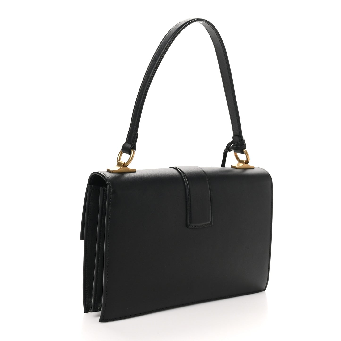 Calfskin Medium Cat Lock Top Handle Bag Black