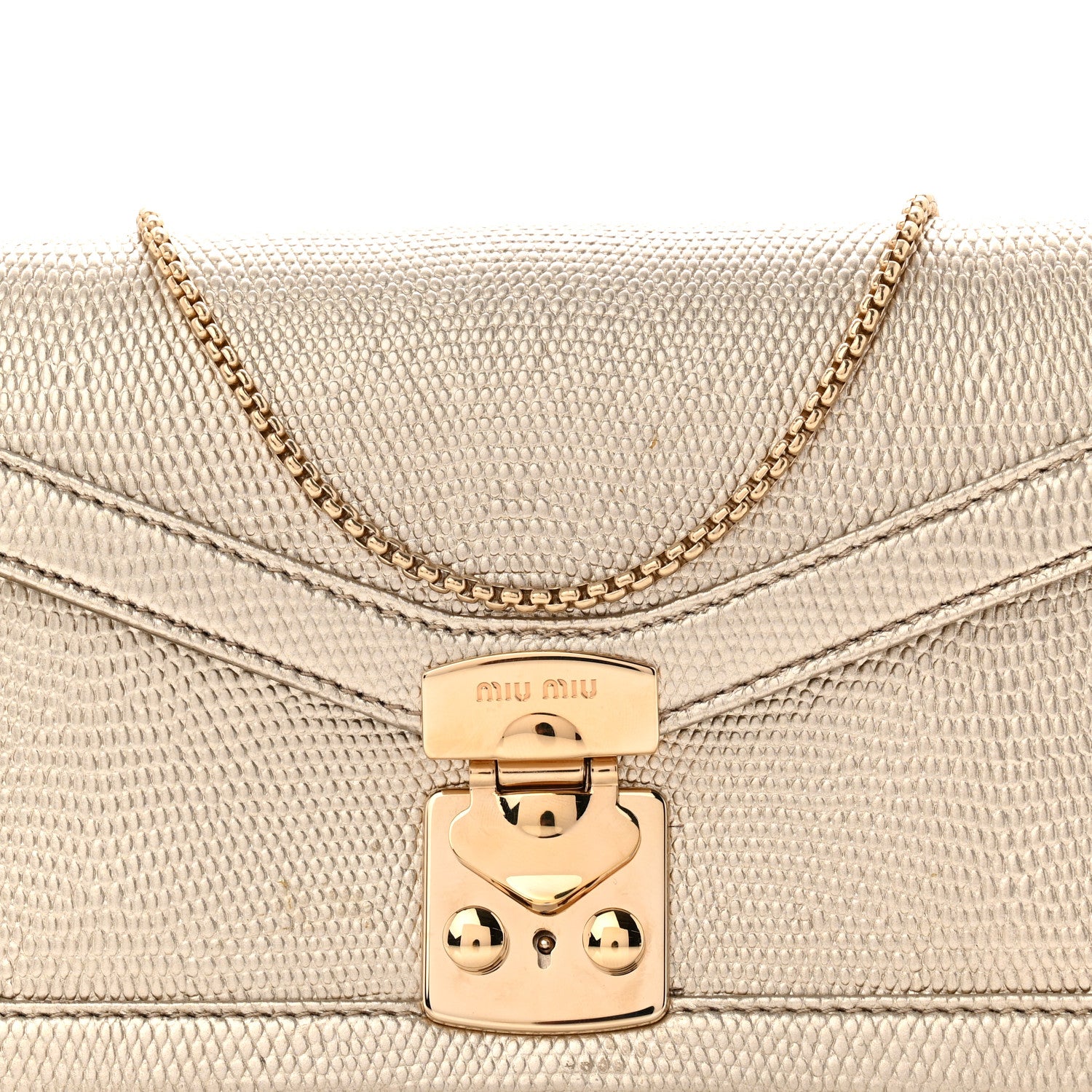 Miu Miu Metallic Vitello Lizard Embossed Confidential Chain Shoulder Bag Pirite 7 of 10