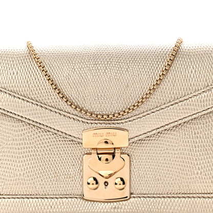 Miu Miu Metallic Vitello Lizard Embossed Confidential Chain Shoulder Bag Pirite 7 of 10