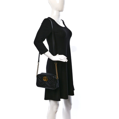 Gucci Calfskin Matelasse Small GG Marmont Chain Shoulder Bag Black 2 of 15