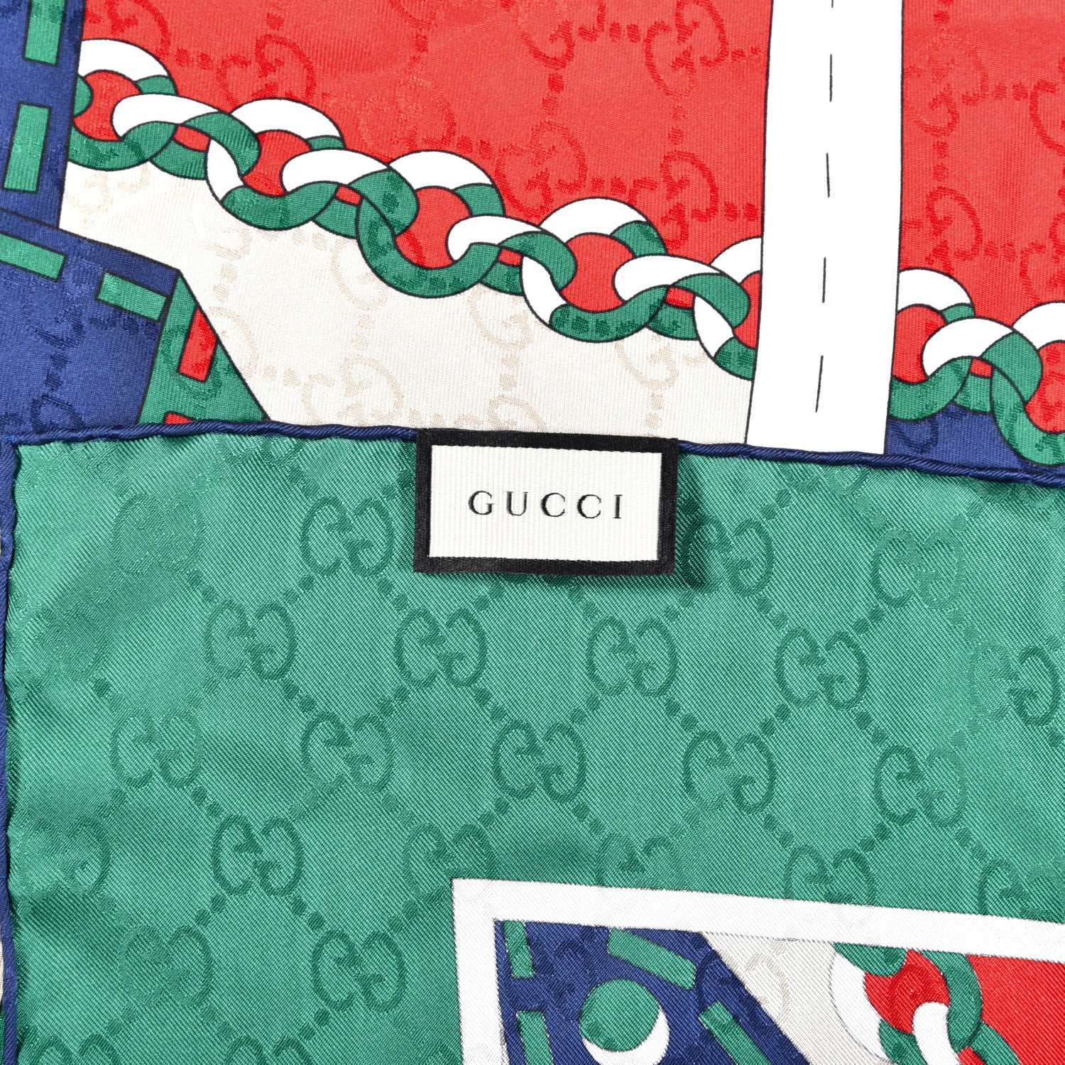 Gucci Silk Chain Argyle Square Scarf Flame Dark Green 4 of 4