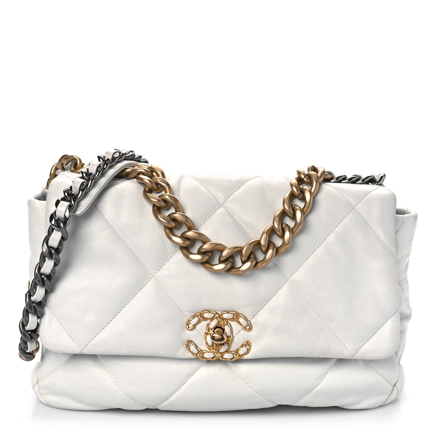 Goatskin Quilted Large Chanel 19 Flap White