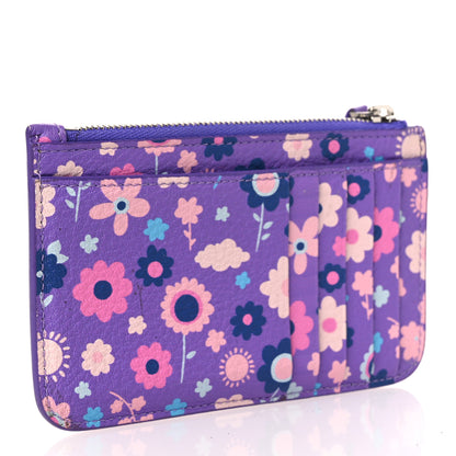 Balenciaga Grained Calfskin Floral Print Logo Large Cash Long Coin Card Holder Purple Multicolor 3 of 8