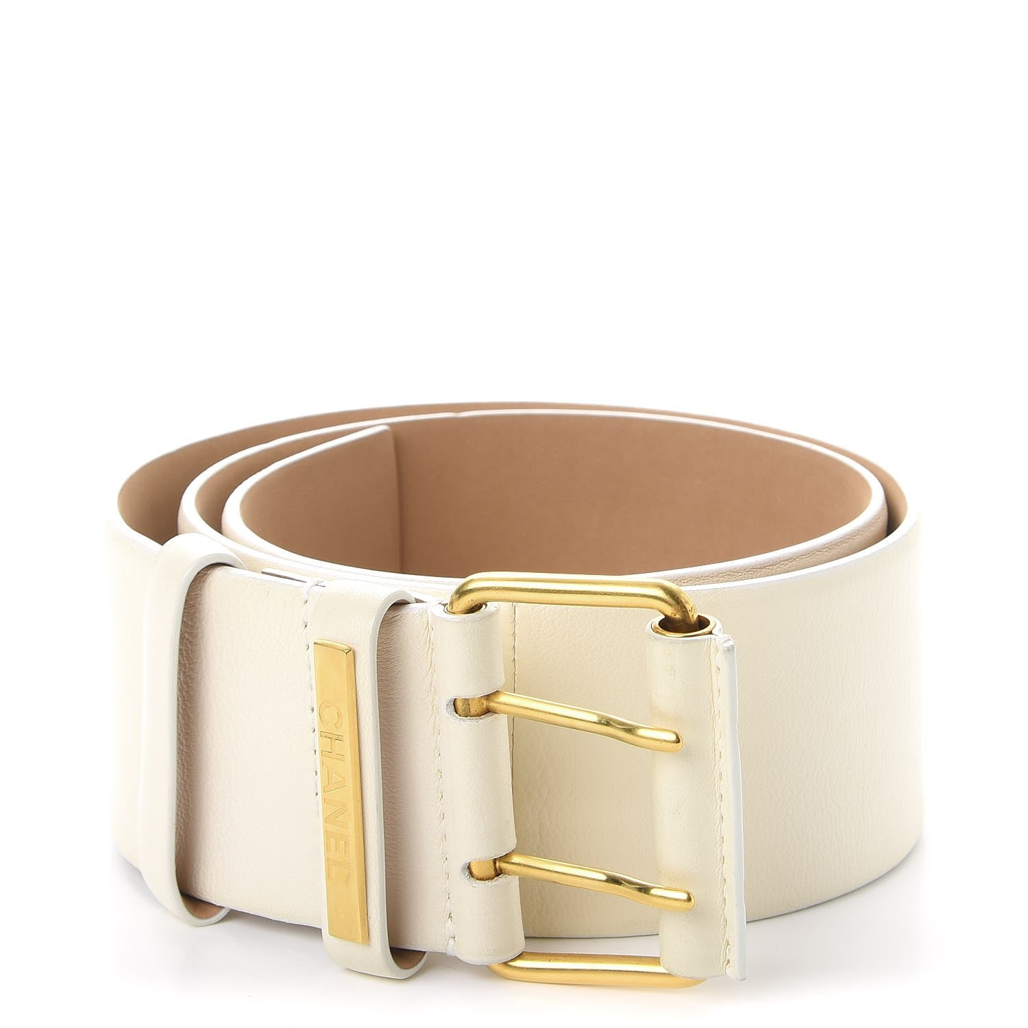 Chanel Lambskin Logo Wide Belt 85 34 Off White 1 of 8