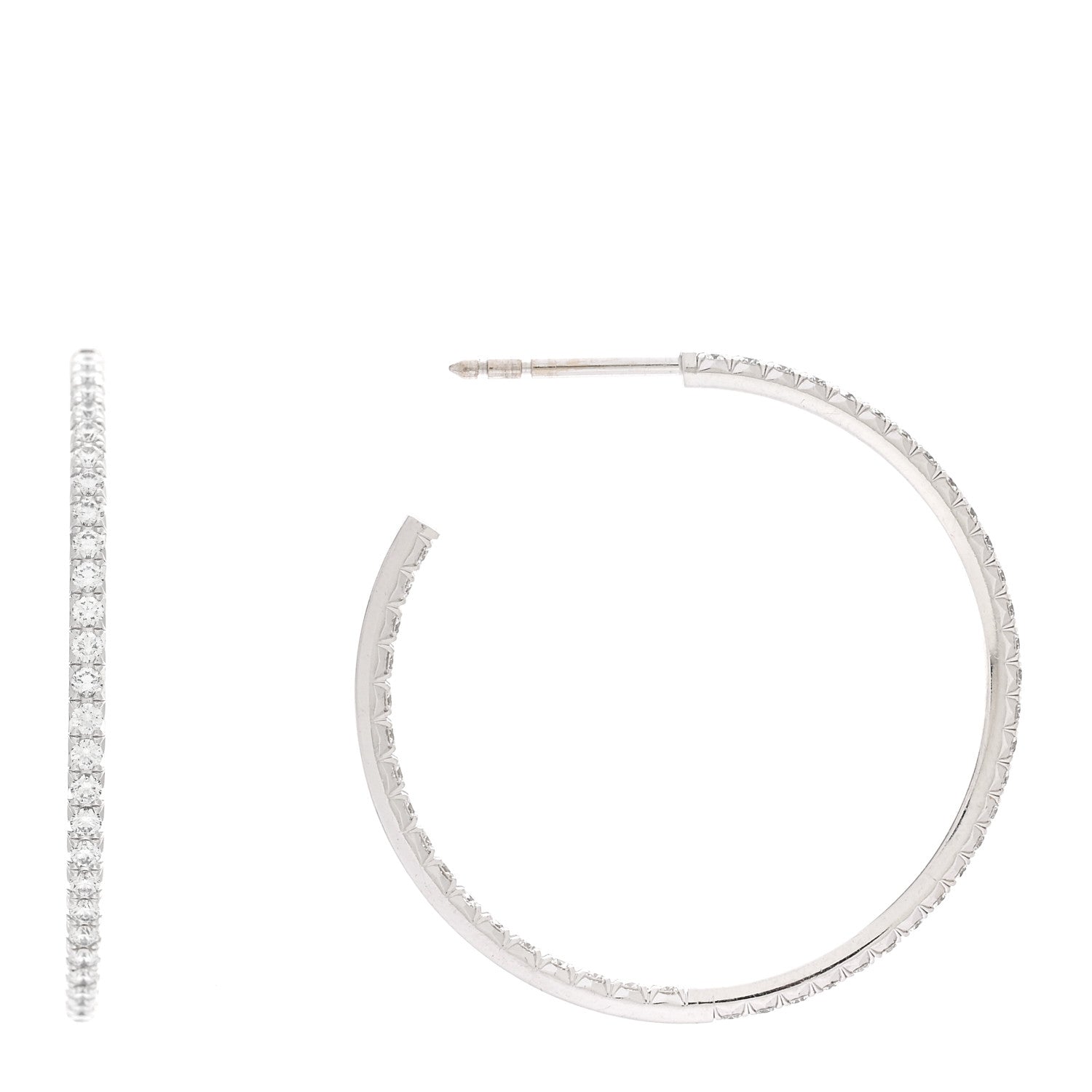 Tiffany 18K White Gold Diamond Large Metro Hoop Earrings 1 of 4