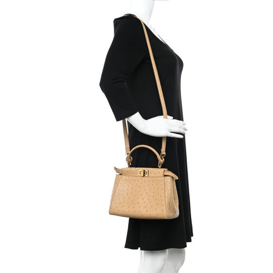 Ostrich Shiny Nappa Mini Peekaboo Iconic Satchel Cuoio