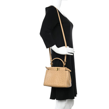 Fendi Ostrich Shiny Nappa Mini Peekaboo Iconic Satchel Cuoio 2 of 12