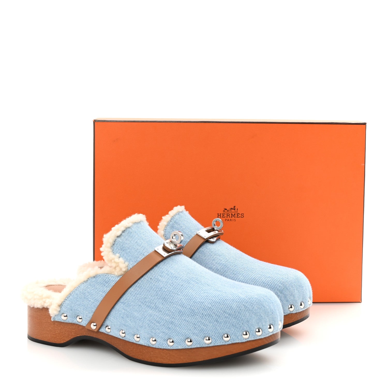 Hermes Denim Wool Carlotta Mules 37 Bleu Clair Naturel 9 of 9