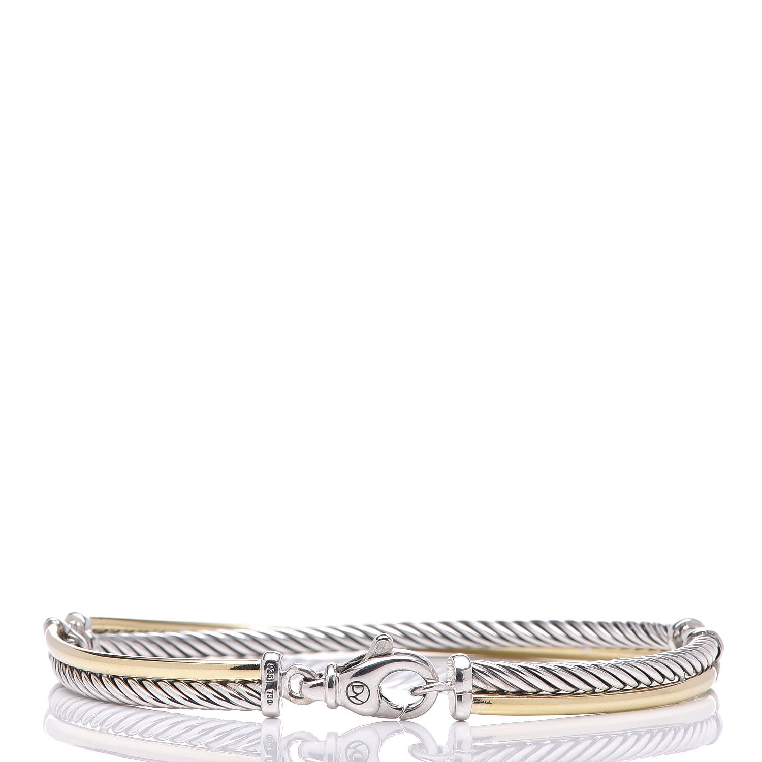 David Yurman Sterling Silver 18K Yellow Gold 3mm Crossover Bracelet 3 of 6