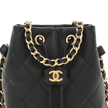 Chanel Metal Lambskin Quilted Small Chain Bucket Bag Black 9 of 12