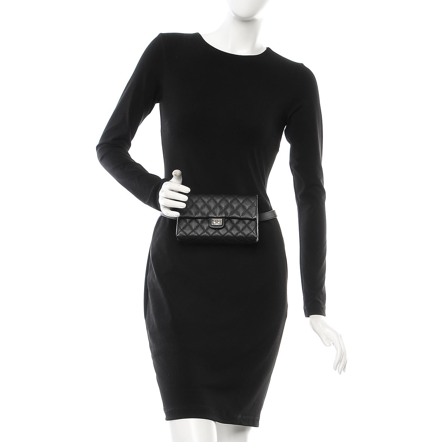 Chanel Grained Calfskin Quilted 2.55 Reissue Flap Belt Bag Clutch Black 2 of 8