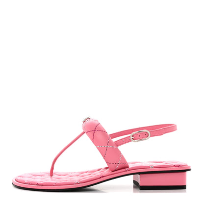 Chanel Lambskin Crystal Stitched CC Thong Sandals 35 Pink 1 of 12