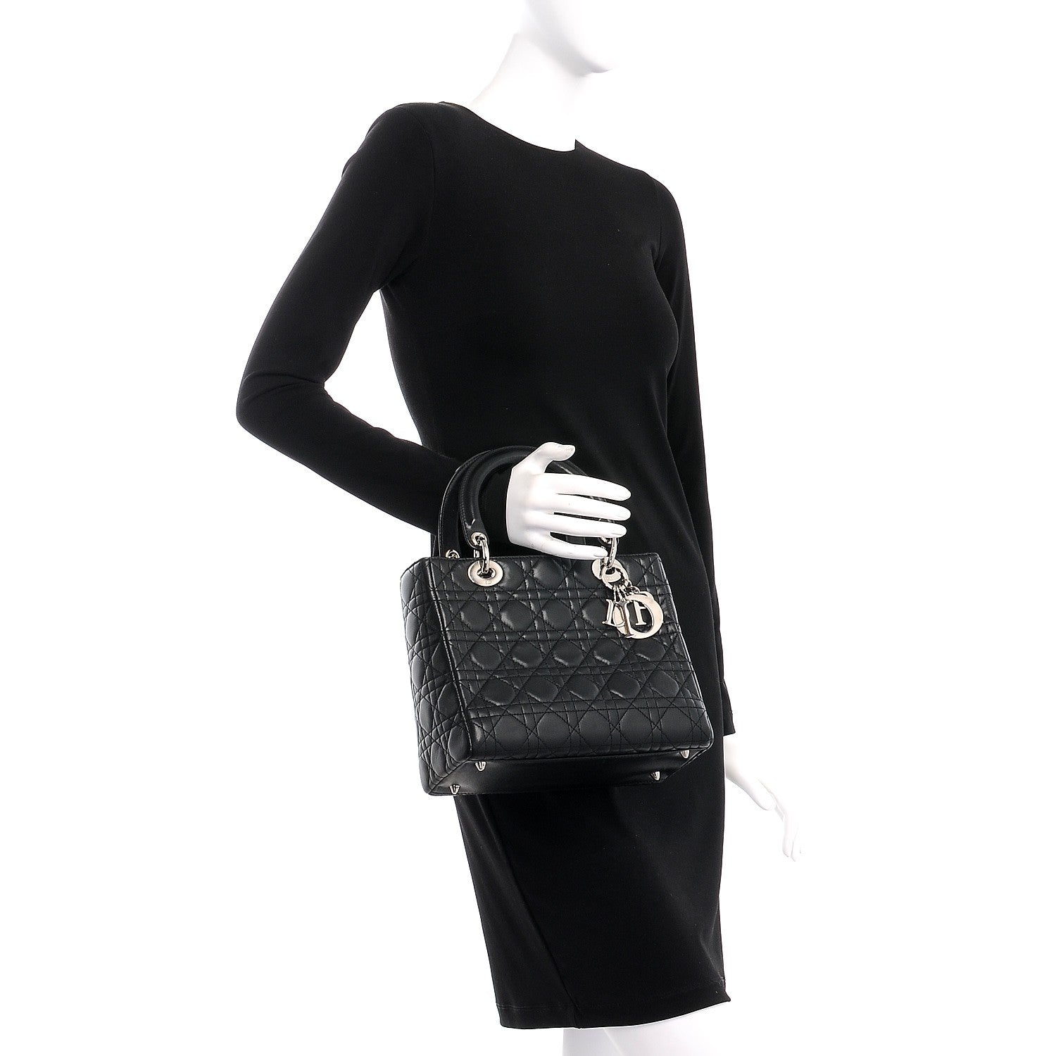 Christian Dior Lambskin Cannage Medium Lady Dior Black 3 of 13