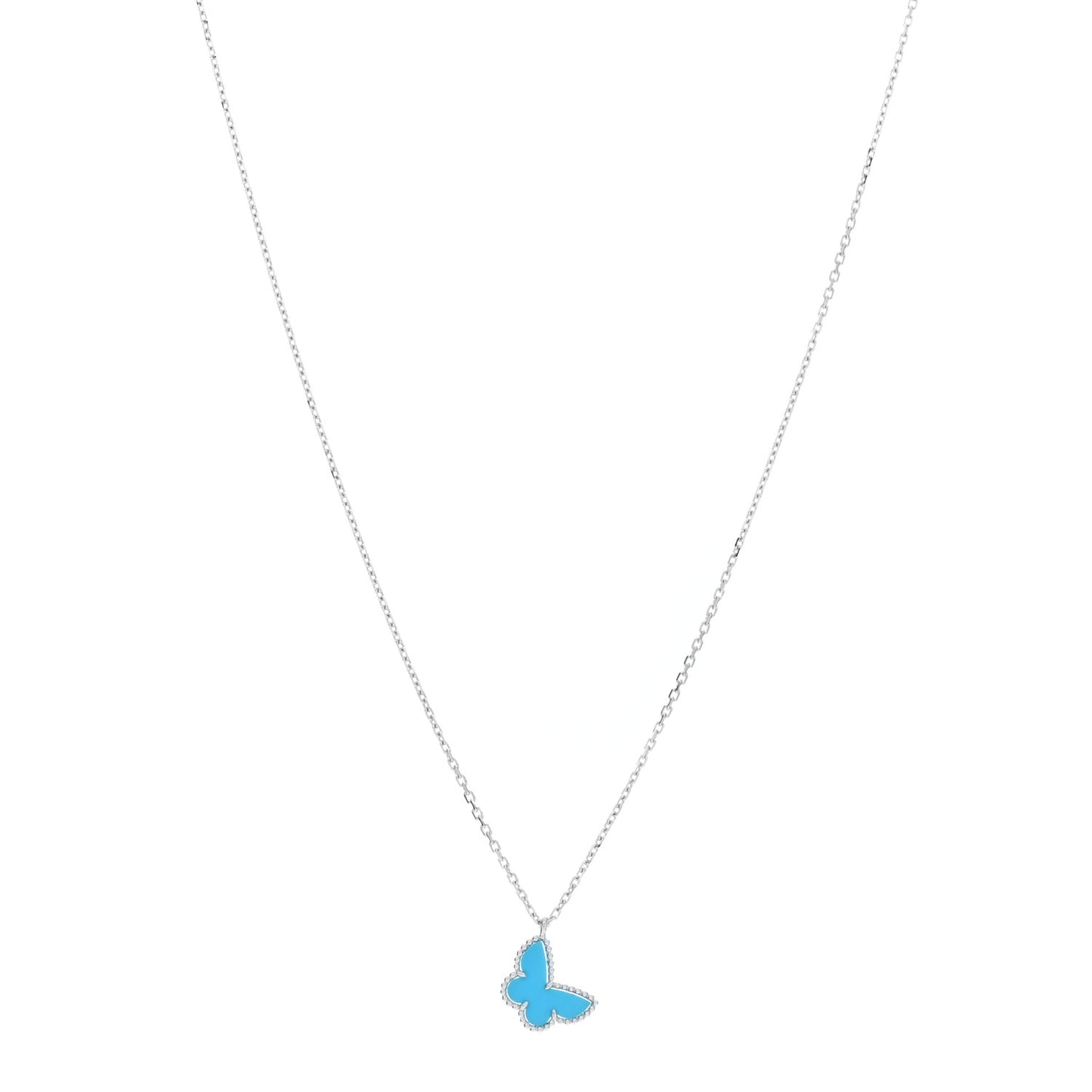18K White Gold Turquoise Sweet Alhambra Butterfly Pendant Necklace
