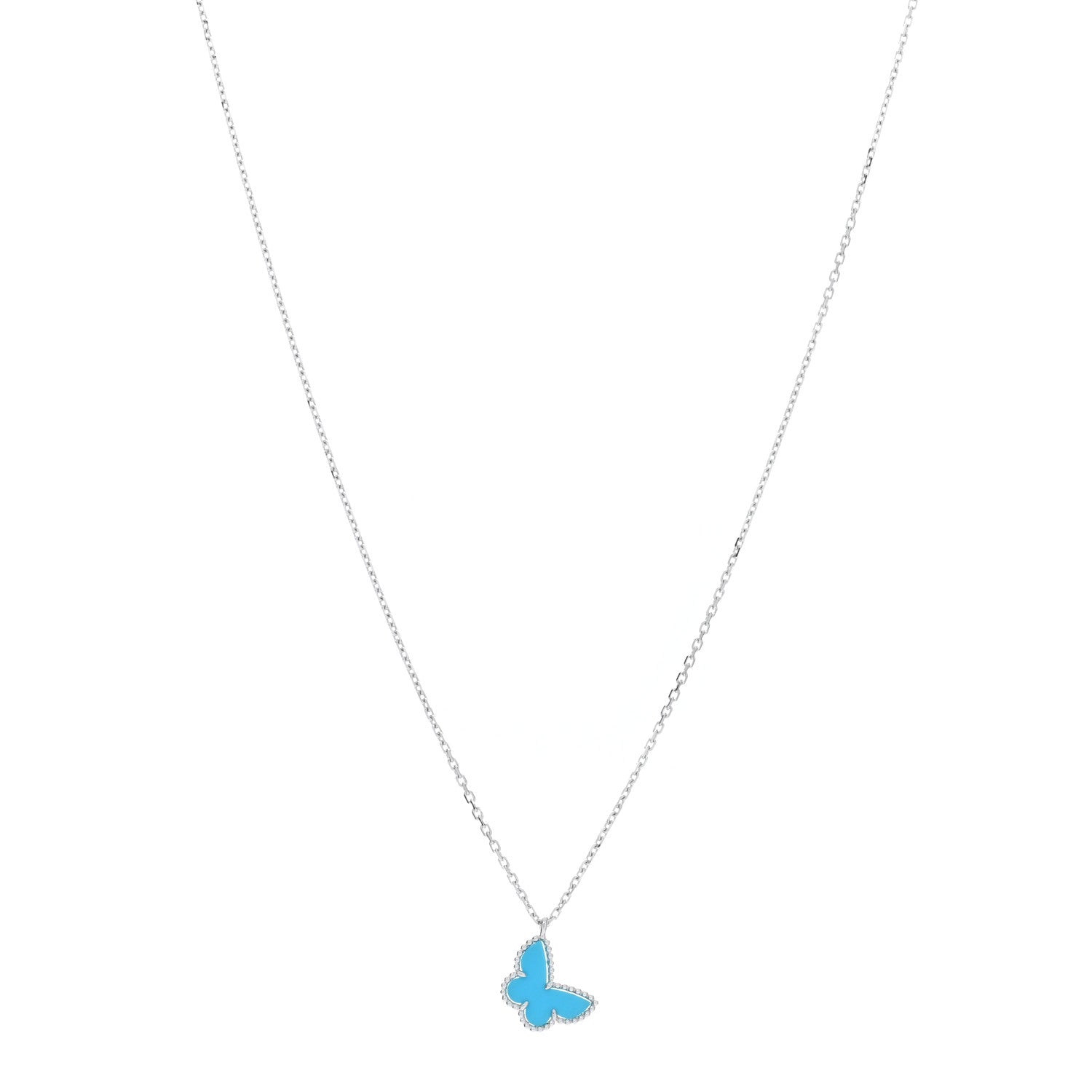 Van Cleef & Arpels 18K White Gold Turquoise Sweet Alhambra Butterfly Pendant Necklace 1 of 5