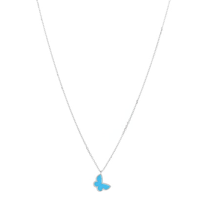 Van Cleef & Arpels 18K White Gold Turquoise Sweet Alhambra Butterfly Pendant Necklace 1 of 5