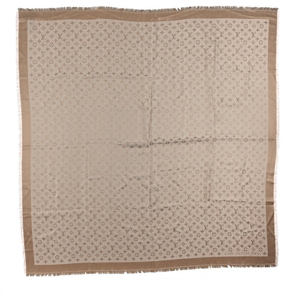 Louis Vuitton Silk Wool Monogram Denim Shawl Beige Rose 1 of 4