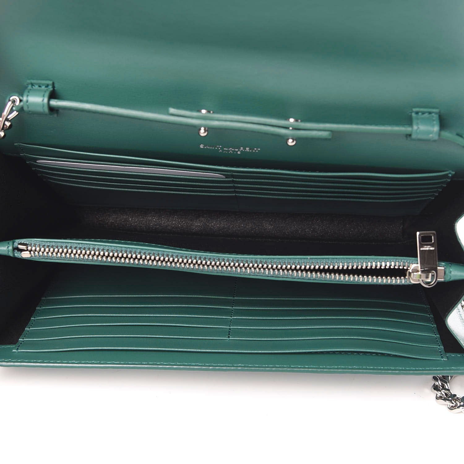 Saint Laurent Calfskin Crocodile Embossed Monogram Chain Wallet Water Green 5 of 11