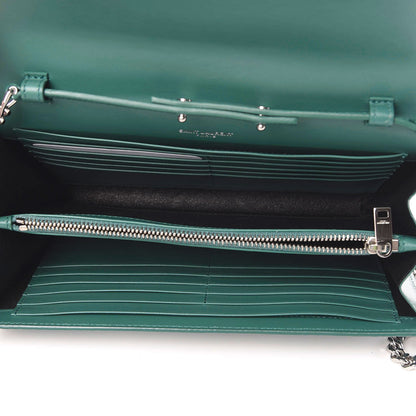 Saint Laurent Calfskin Crocodile Embossed Monogram Chain Wallet Water Green 5 of 11
