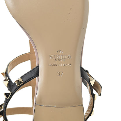 Valentino Garavani Calfskin Rockstud Ankle Wrap Flat Thong Sandals 37 Black Poudre 6 of 11