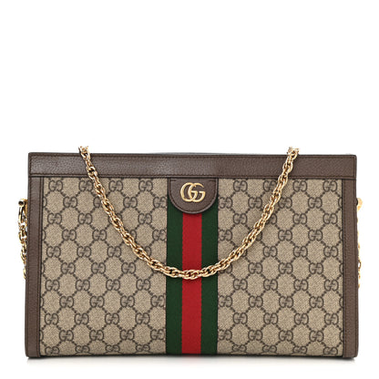 Gucci GG Supreme Monogram Web Medium Ophidia Chain Shoulder Bag Brown 1 of 8