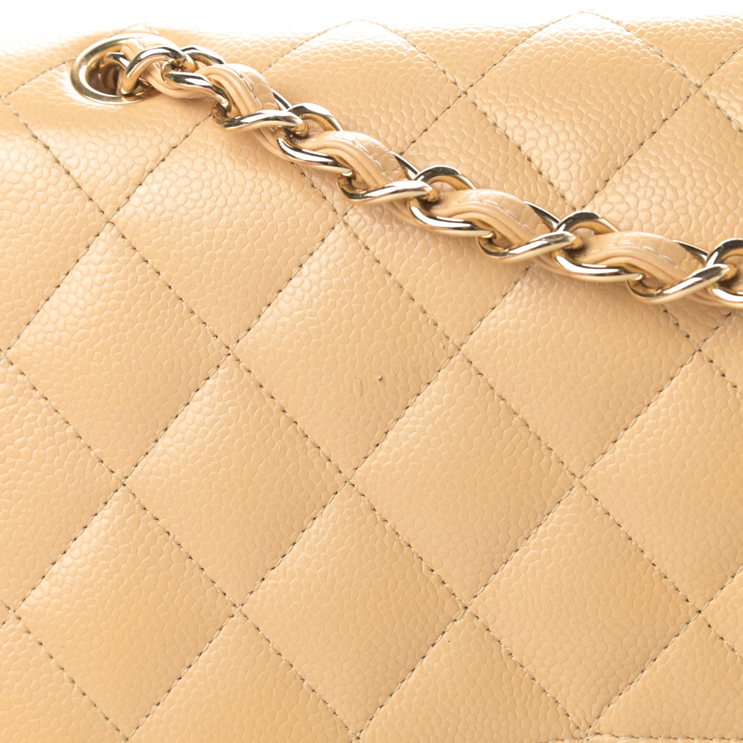 Caviar Quilted Jumbo Double Flap Beige Clair