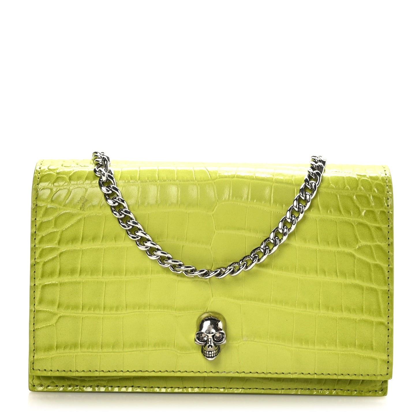 Calfskin Crocodile Embossed Skull Mini Crossbody Bag Lichen