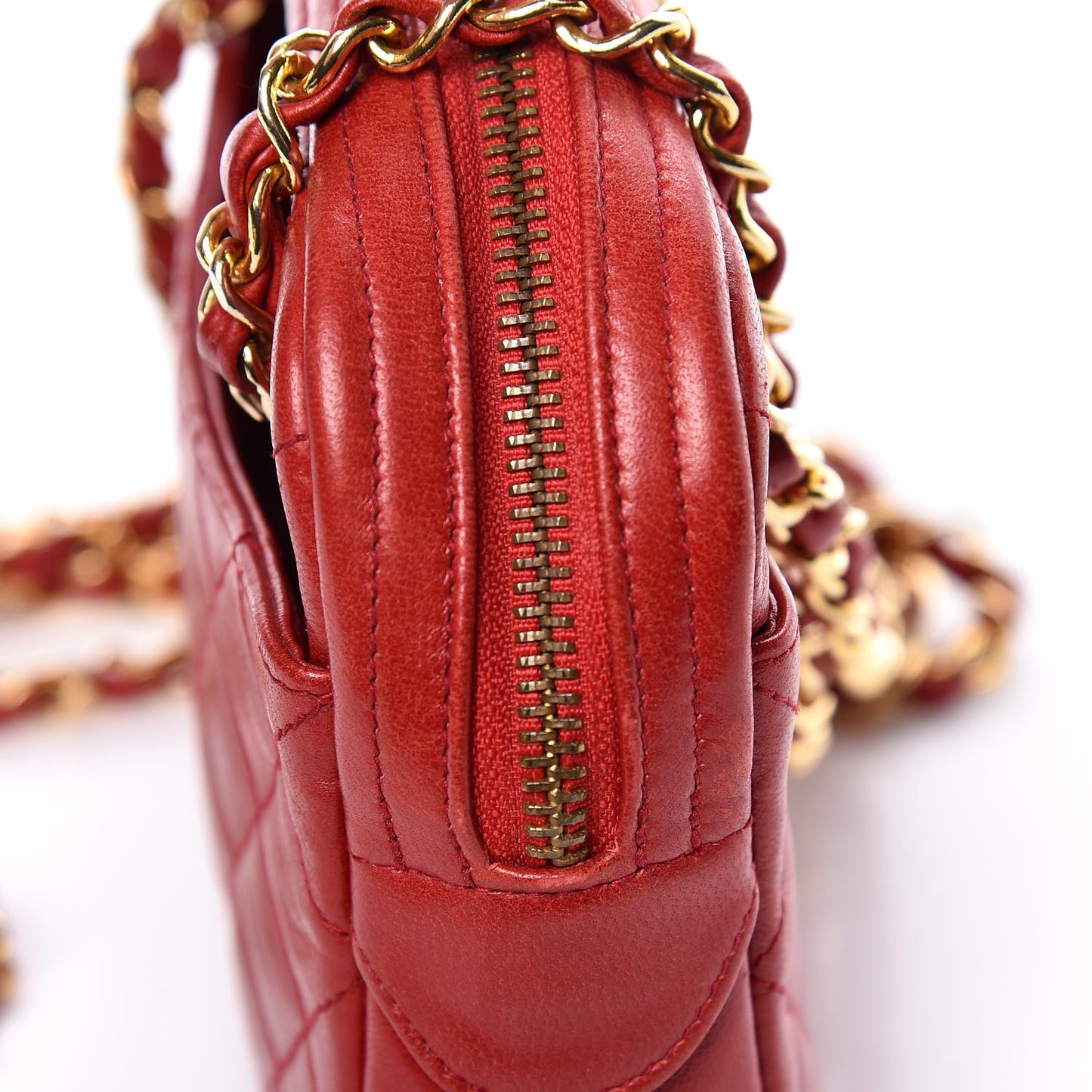 Lambskin Quilted Camera Case Red