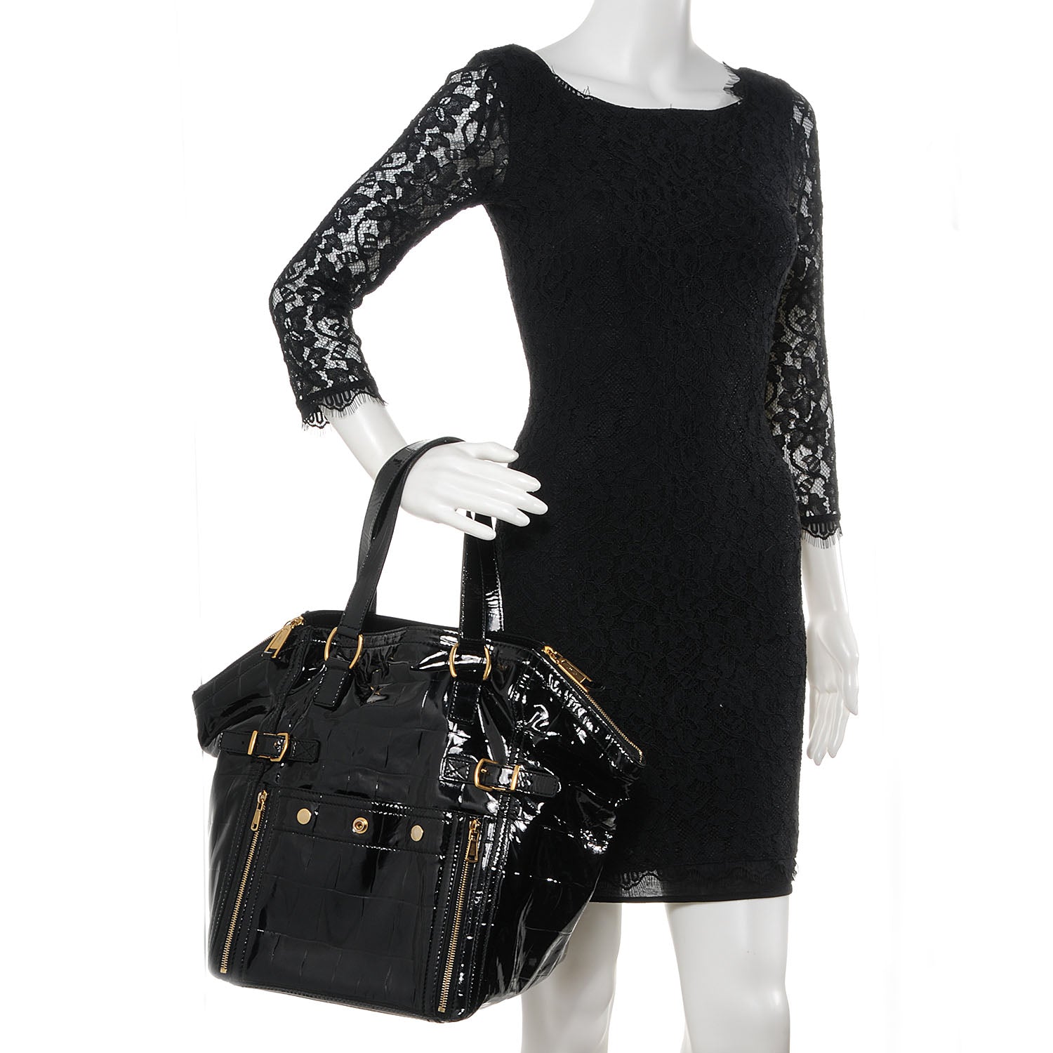 Saint Laurent Patent Crocodile Embossed Medium Downtown Tote 2 of 9