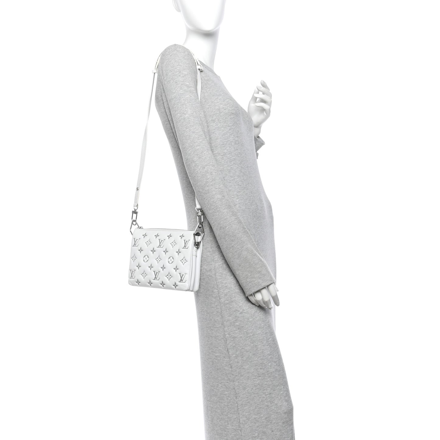 Lambskin Embossed Monogram Coussin BB  White Silver