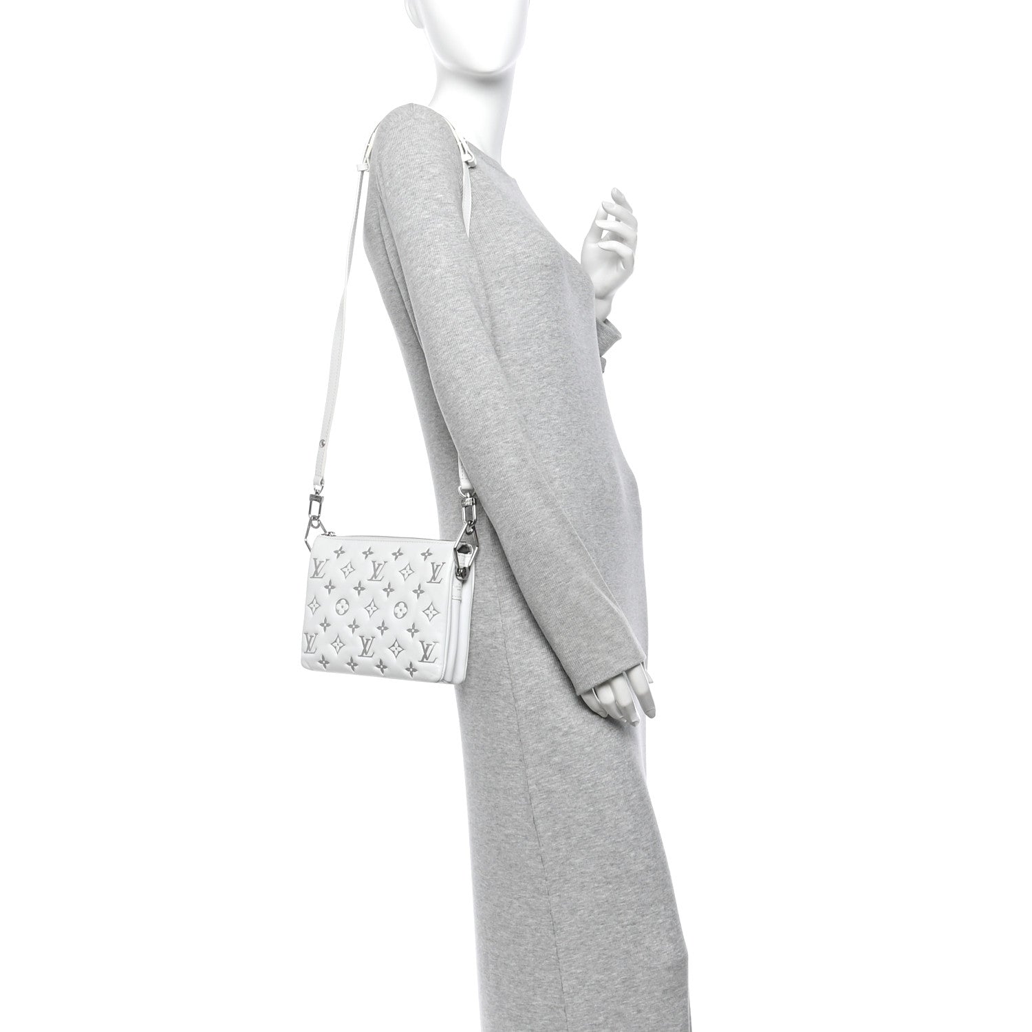 Louis Vuitton Lambskin Embossed Monogram Coussin BB  White Silver 2 of 10