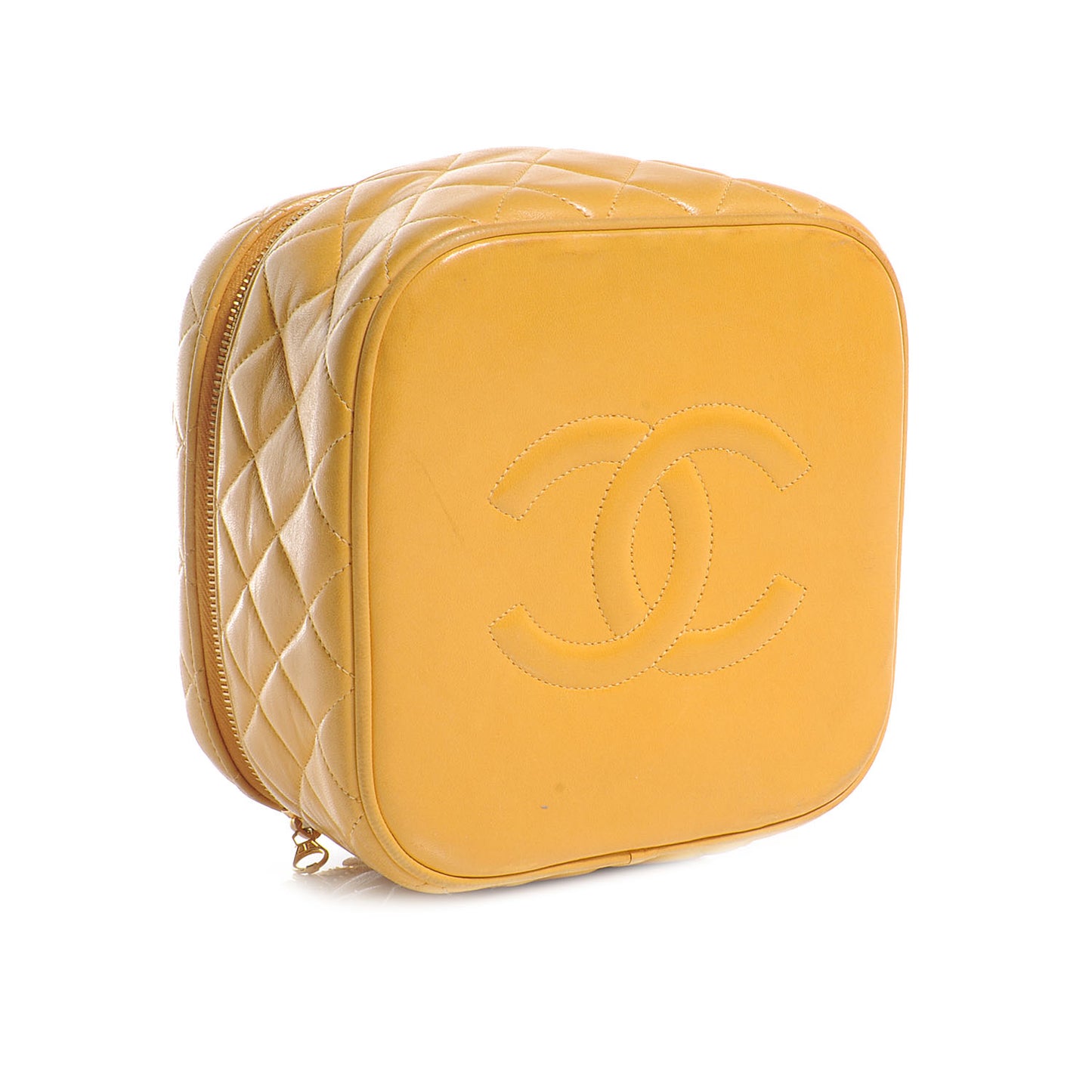 Lambskin Quilted Vanity Cosmetic Bag Mango
