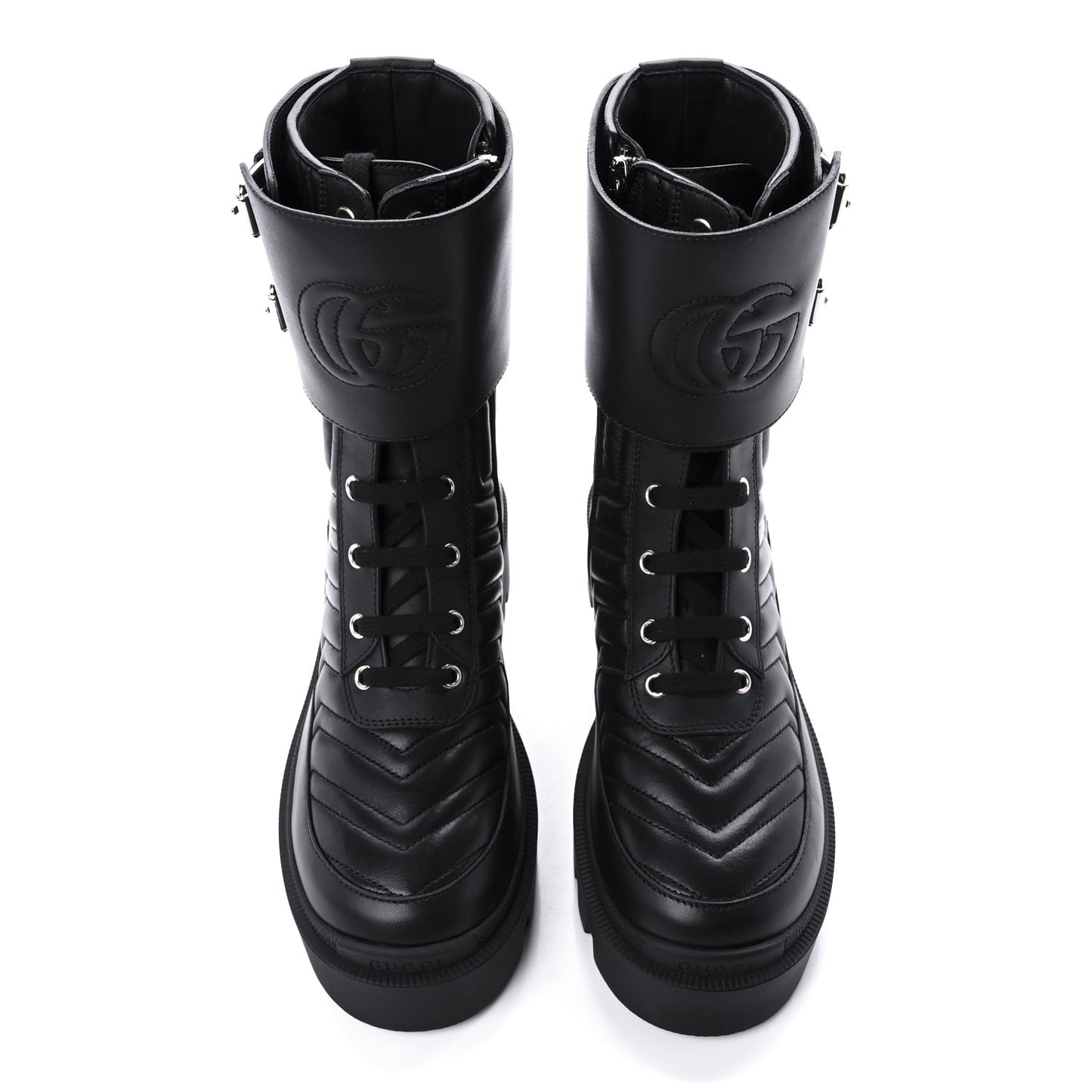 Nappa Frances GG Matelasse Platform Combat Boots 37 Black