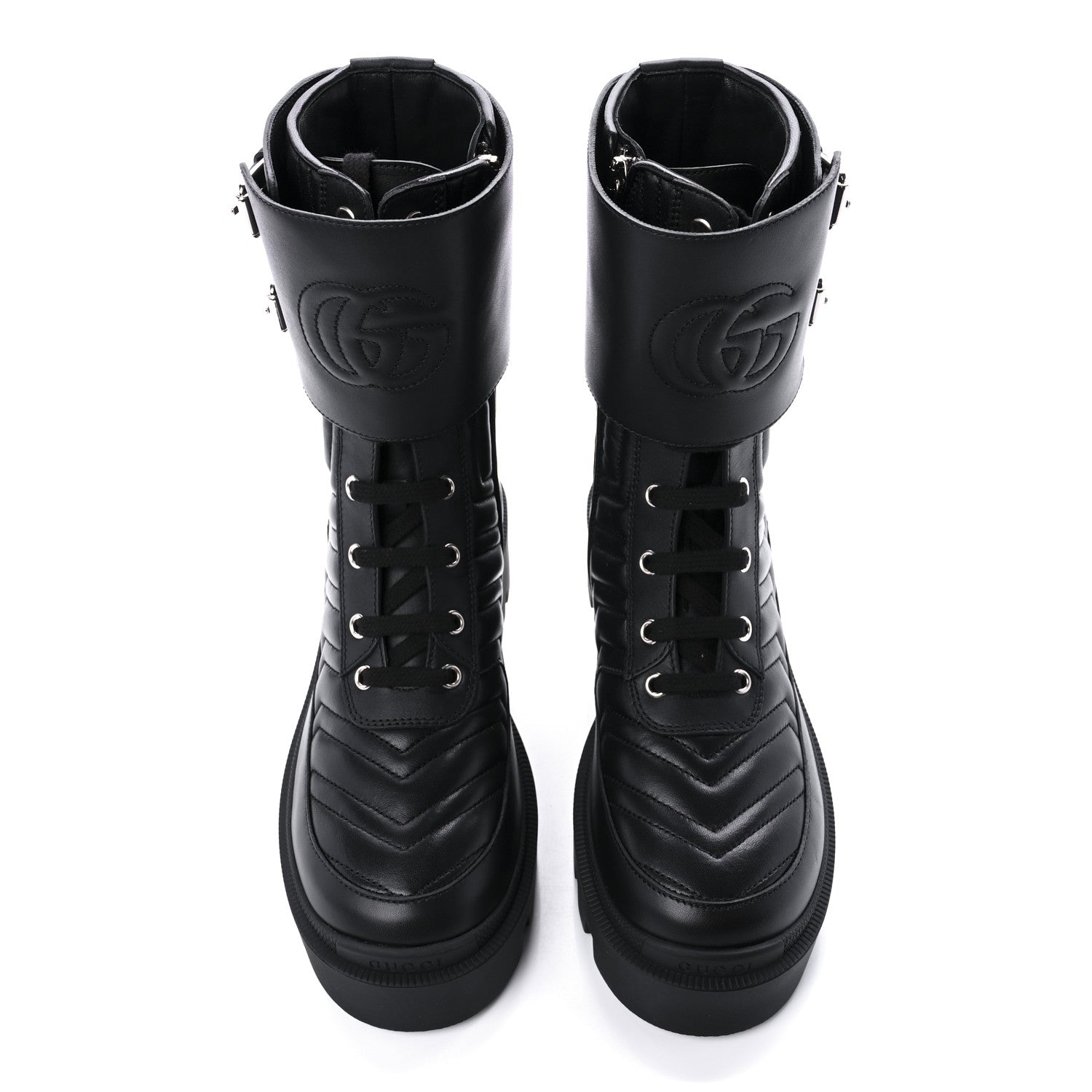 Gucci Nappa Frances GG Matelasse Platform Combat Boots 37 Black 5 of 10
