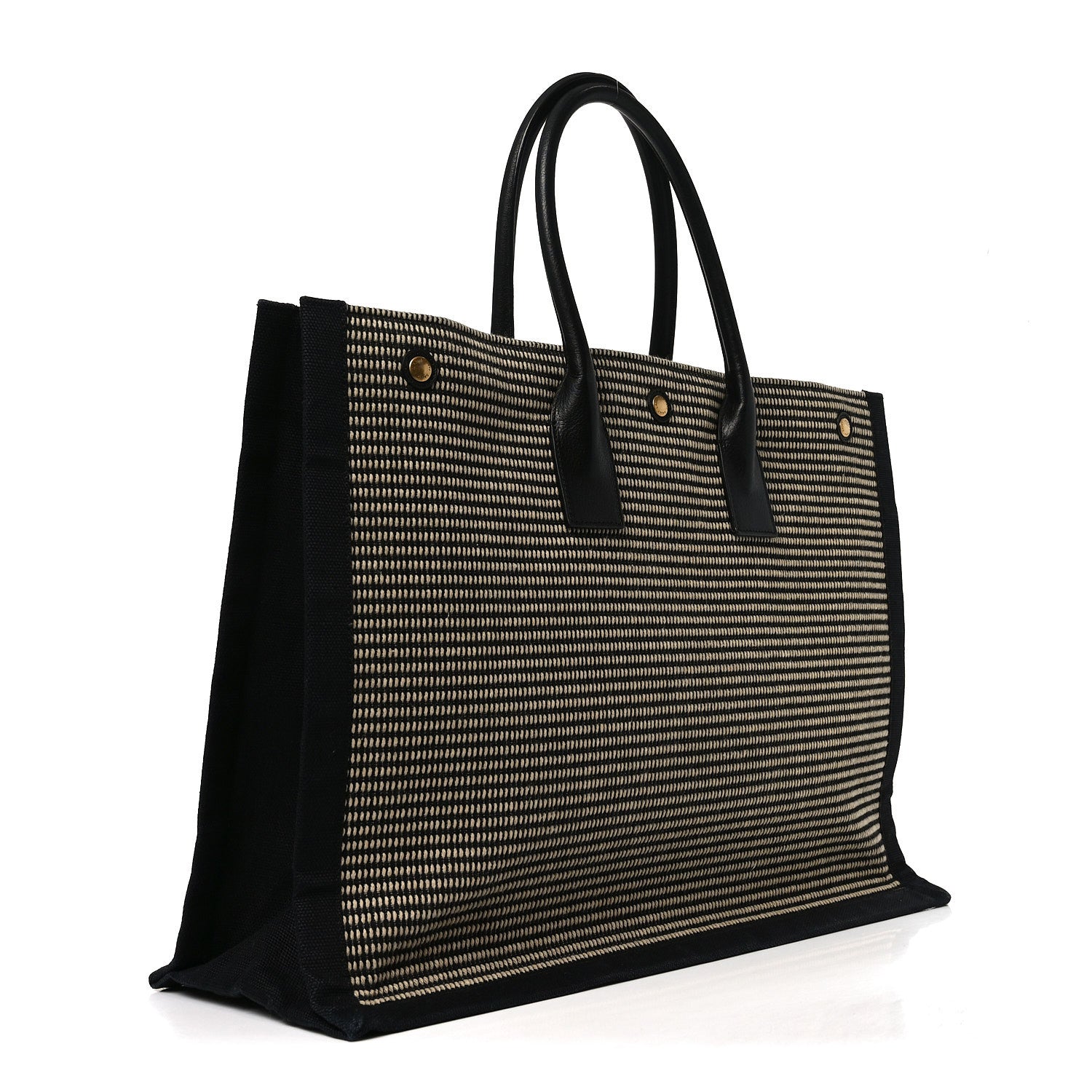 Saint Laurent Embroidered Cotton Linen Rive Gauche Noe Tote Black Beige 2 of 9