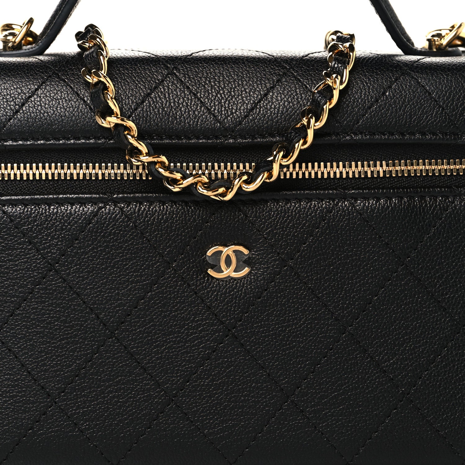 Chanel Goatskin Stitched Top Handle Slim Vanity With Chain Black 8 of 11