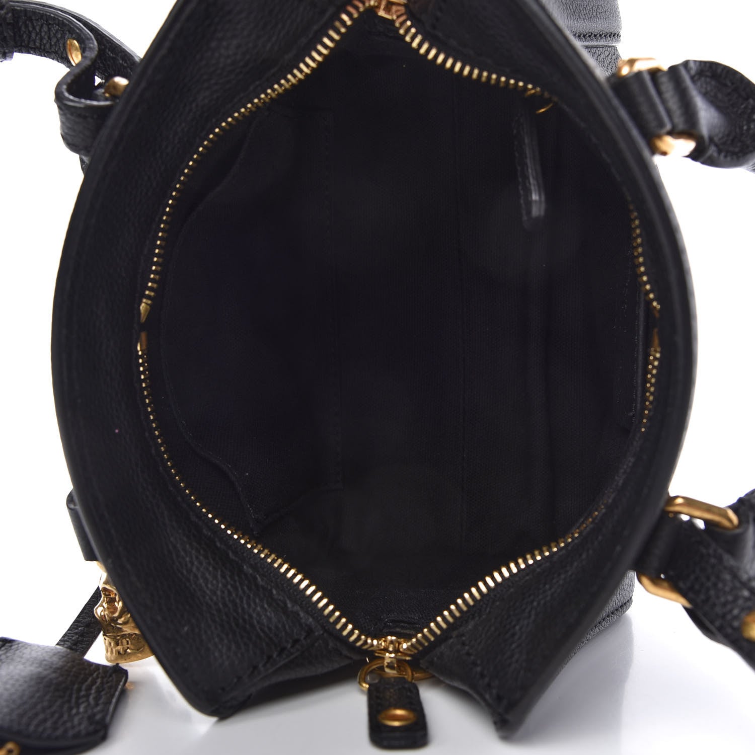 Alexander McQueen Pebbled Calfskin Mini Skull Padlock Zip Around Tote Black 5 of 10