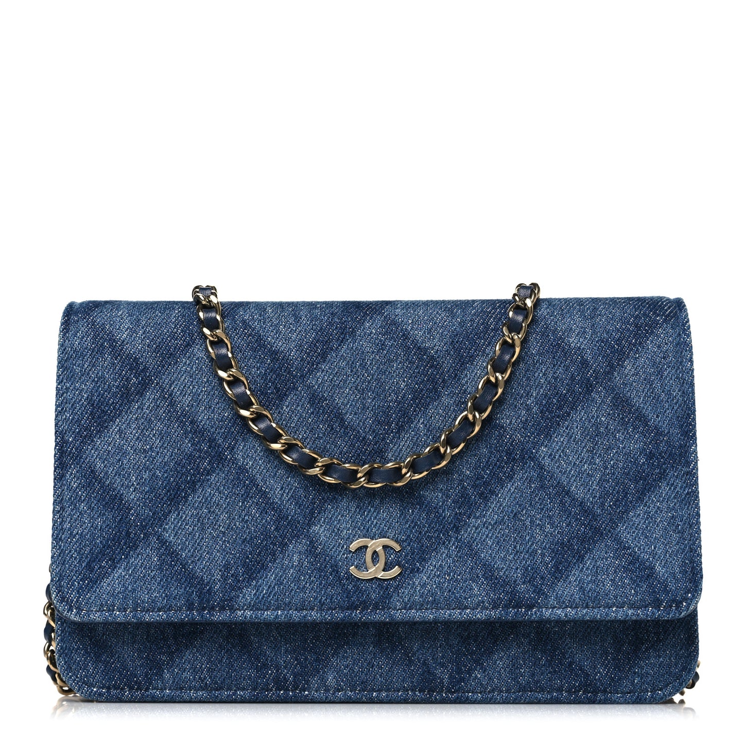 Denim Printed Wallet On Chain WOC Dark Blue