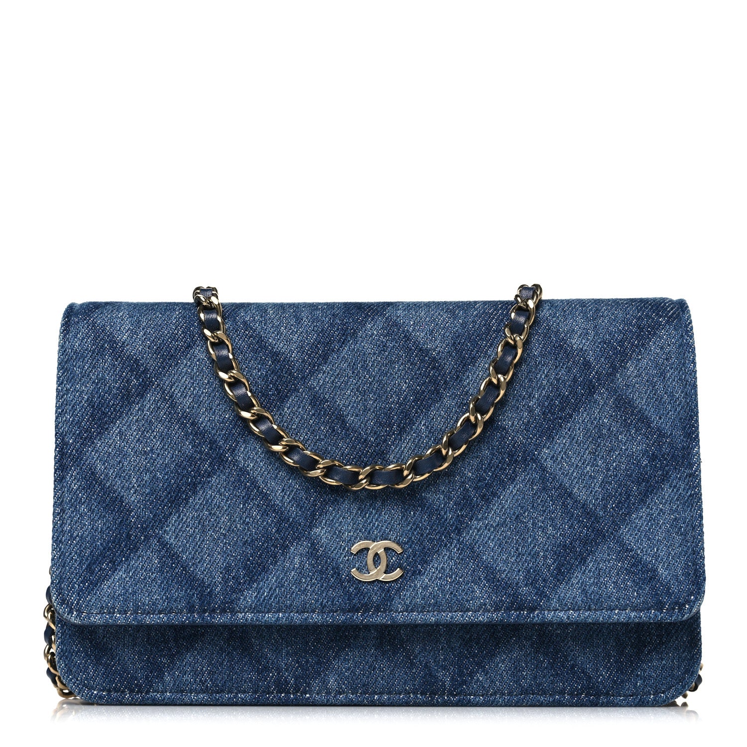 Chanel Denim Printed Wallet On Chain WOC Dark Blue 1 of 11