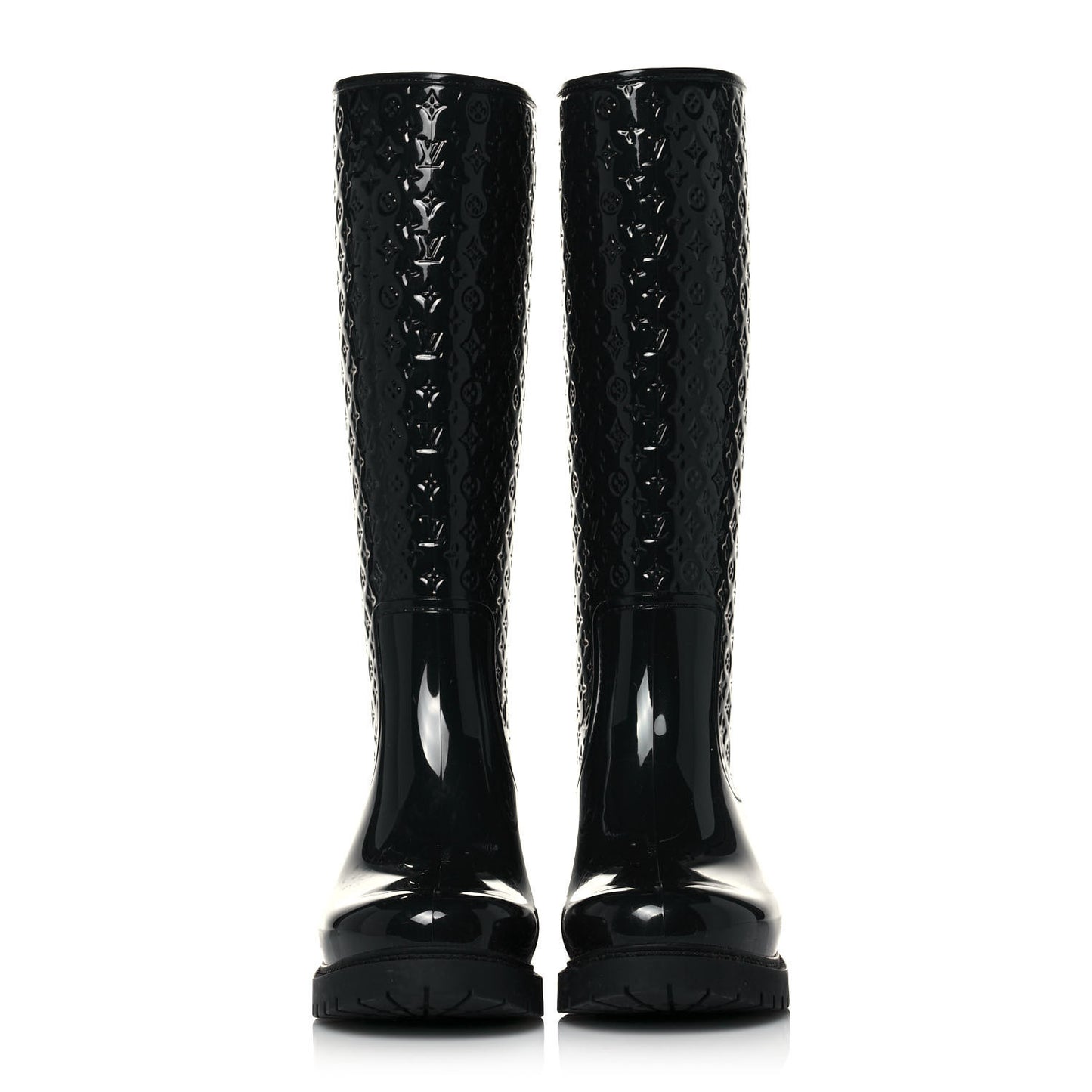 Rubber Embossed Monogram Splash Rain Boots 37 Black