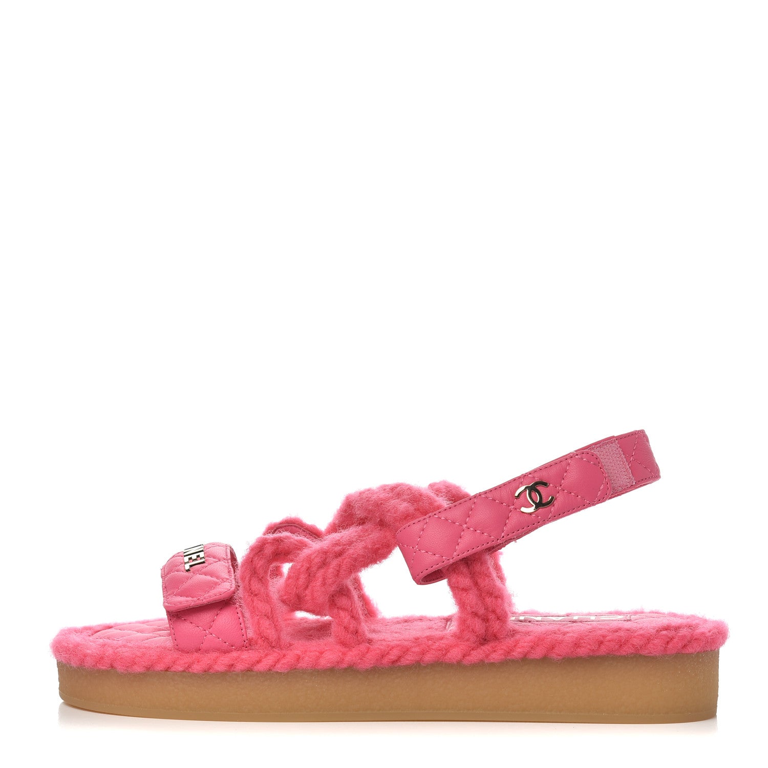 Chanel Cord Lambskin Quilted Logo Sandals 38 Pink 1 of 9