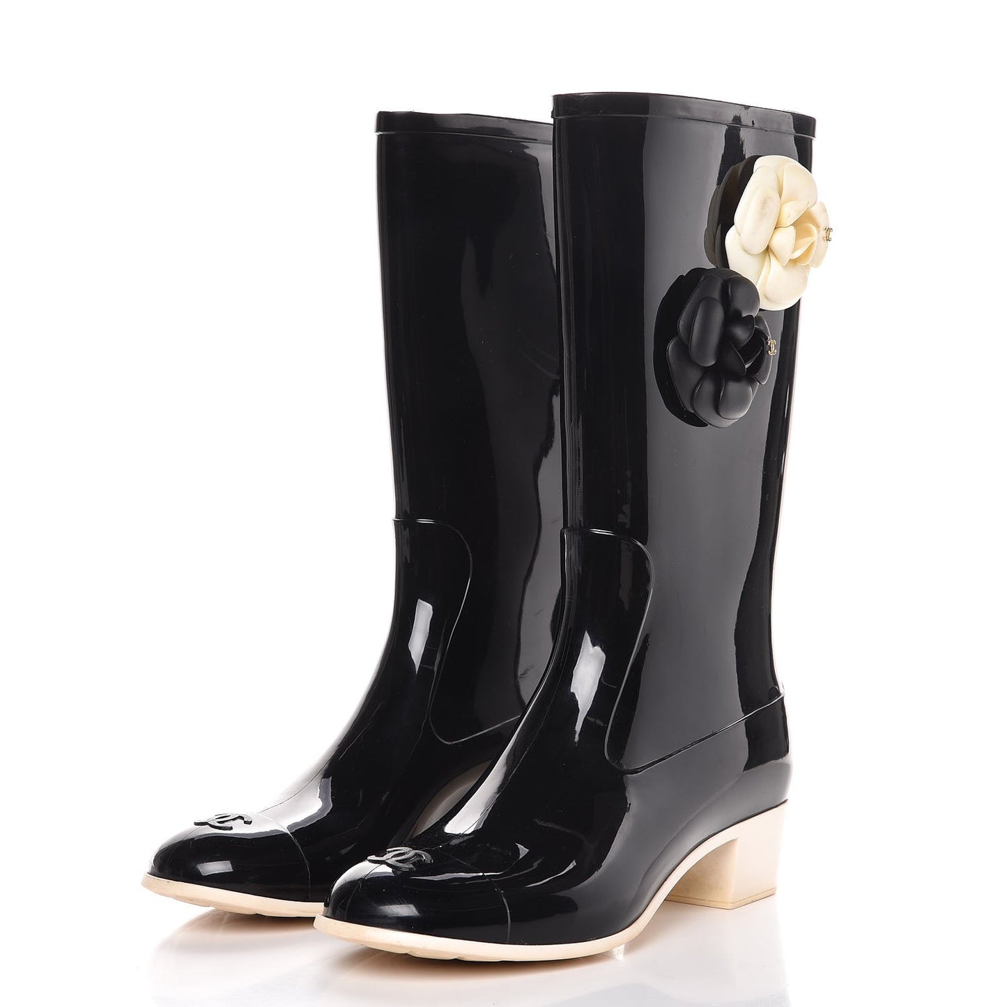 Rubber Camellia Rain Boots 40 Black