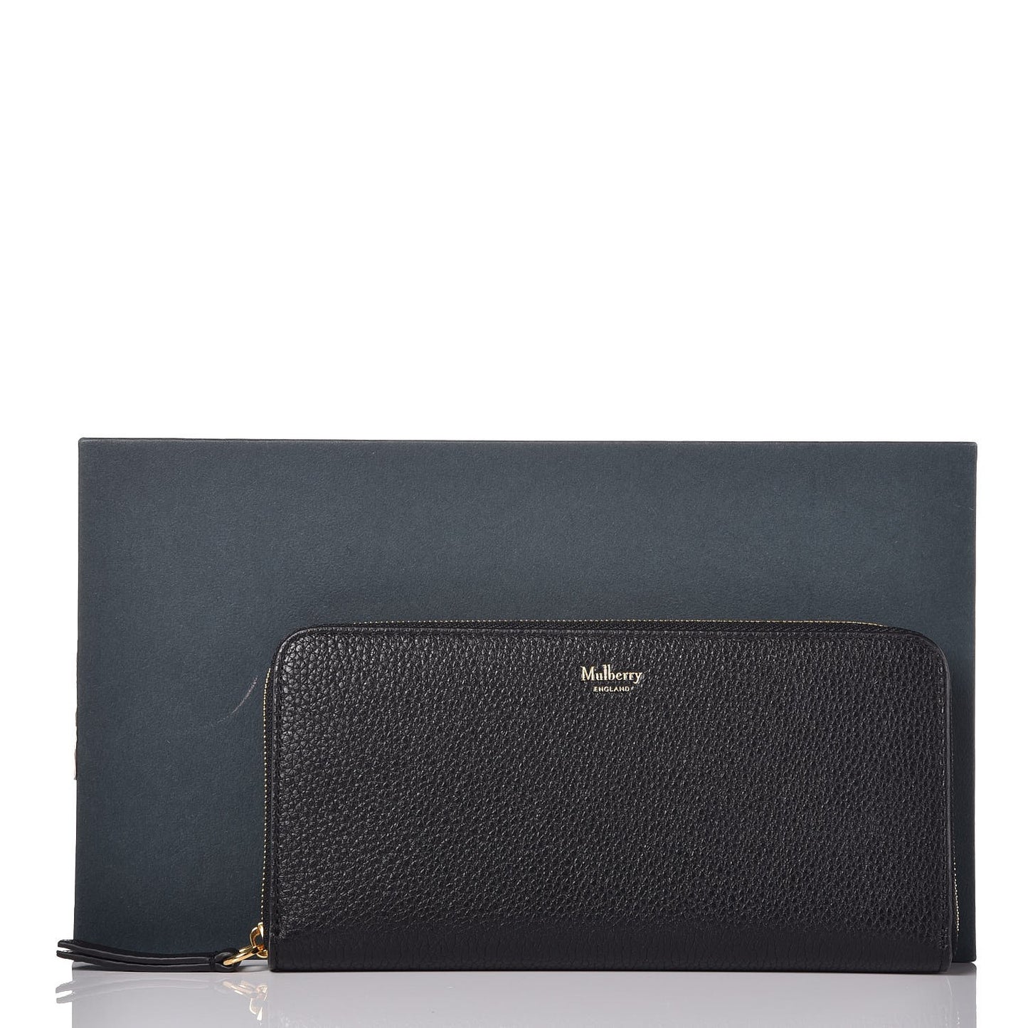 Small Classic Grain Calfskin 12 Card Zip Around Wallet Black