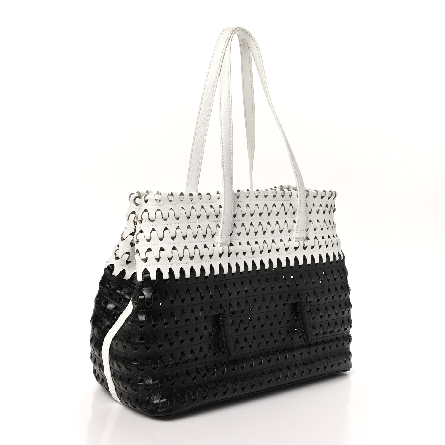 Alaia Woven Calfskin Mina Tote Black White 3 of 9