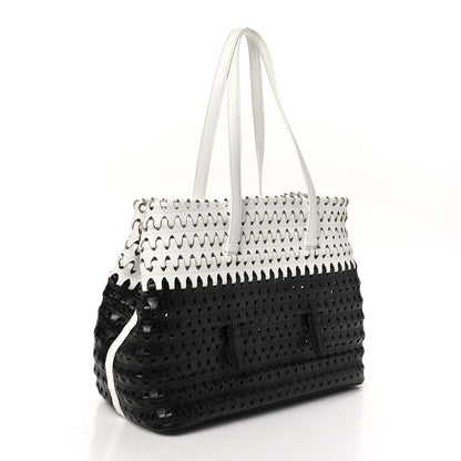 Alaia Woven Calfskin Mina Tote Black White 3 of 9